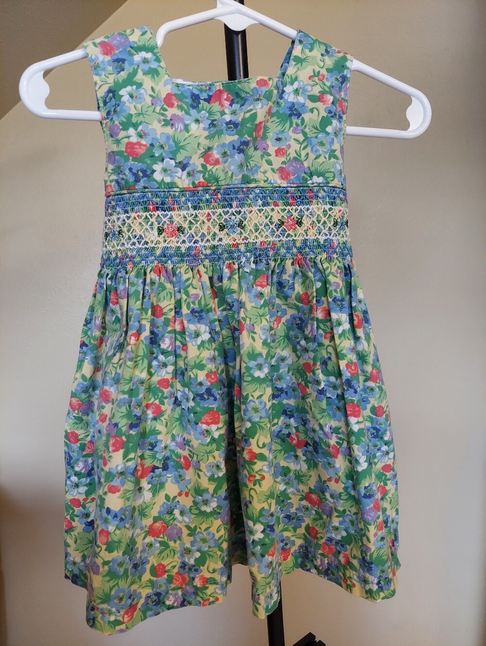 Blueberi Boulevard Blue Floral Smocked Girls Dress Sz 18M Vintage